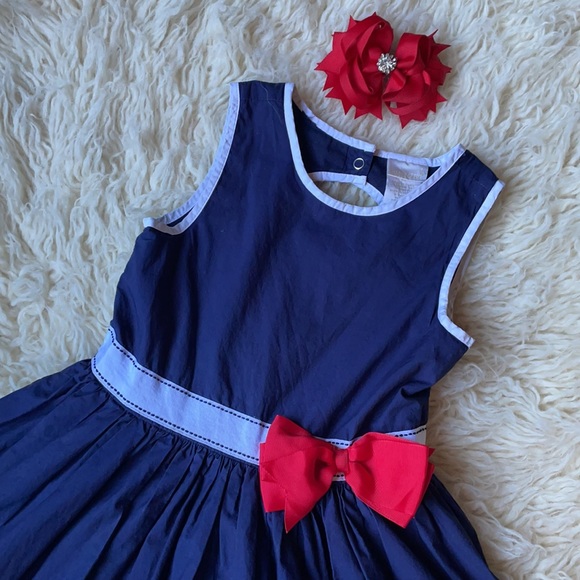 Navy Dress Keyhole Back Free Bow Sz 6X - Picture 2 of 11